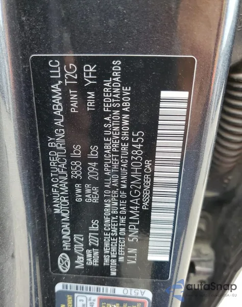 2021 Hyundai Elantra Sel из США, поврежденный, VIN 5NPLM4AG2MH038455